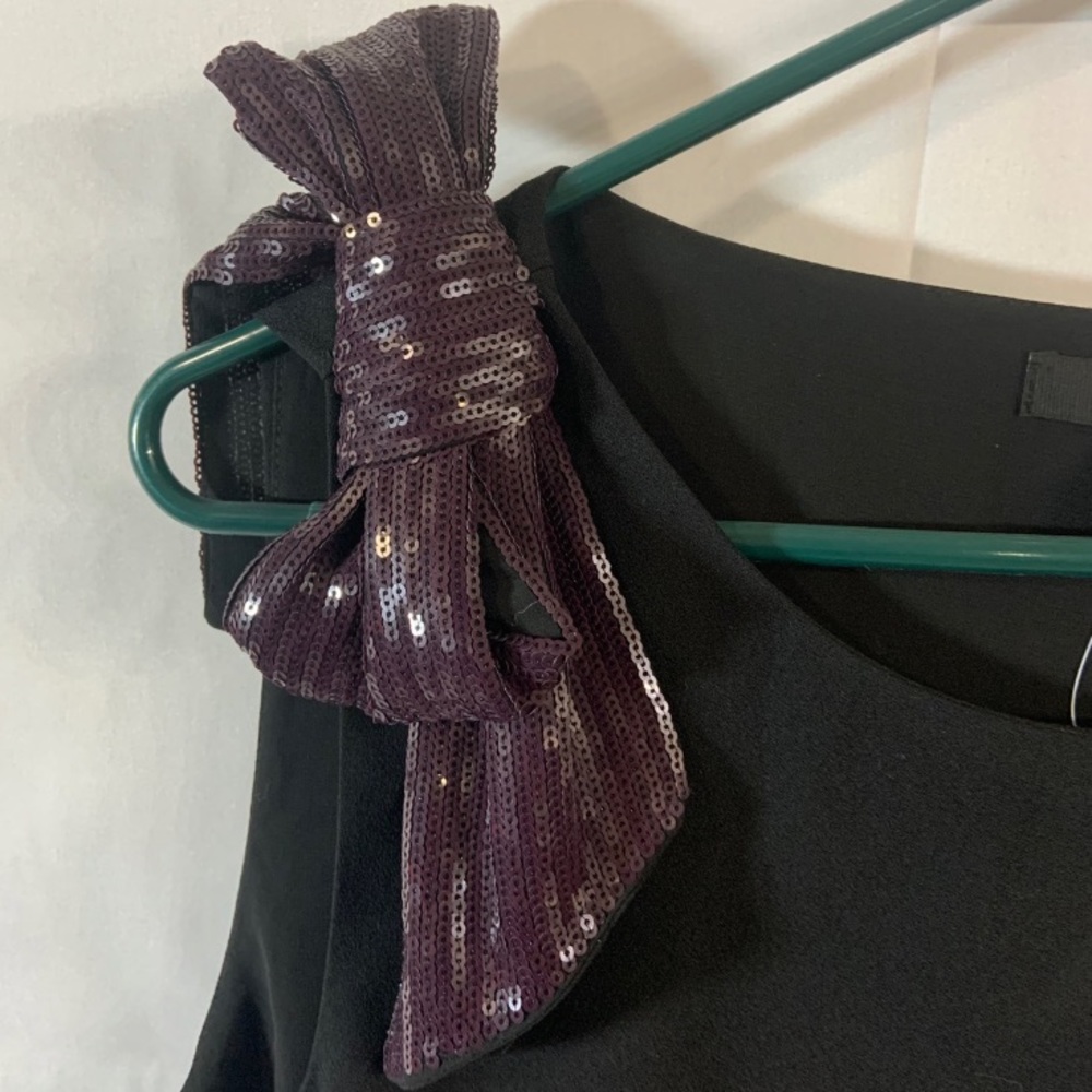 NWT J.Crew Black Drapey Tank with purple Sequin Bow - Picture 6 of 11